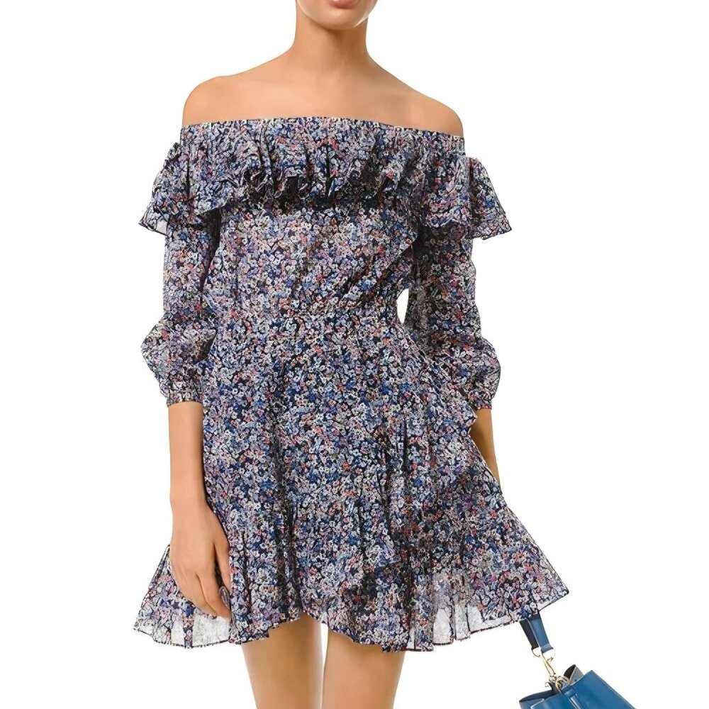 Michael Kors Floral Cotton Lawn Off-the-Shoulder Dress I Size L